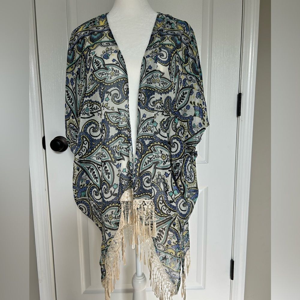 BECCA Blue and Cream Paisley Swim Coverup